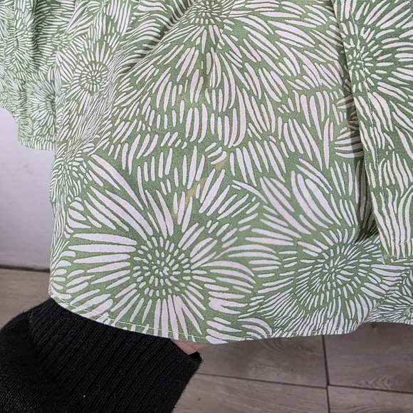 Amanda Uprichard Green & White Floral Belted Mini Shirt Dress - Size L - Picture 9 of 16